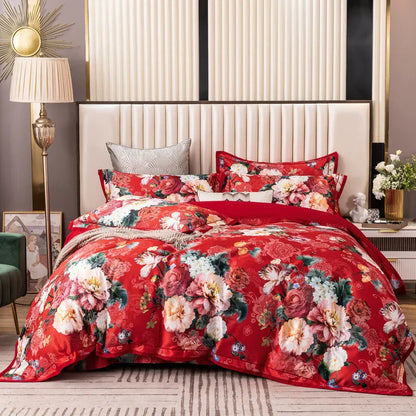 Decobites Vintage Floral Jacquard Cotton Wedding Bedding Set with Duvet Cover, Sheet, Pillowcases