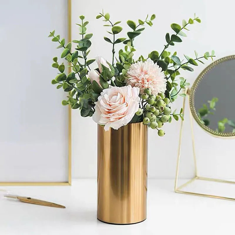 DecorBites™ Gold Plated Cylinder Vase Desk Decor - Minimalist Modern Home Decor & Flower Arrangement