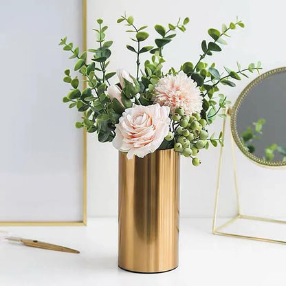 DecorBites™ Gold Plated Cylinder Vase Desk Decor - Minimalist Modern Home Decor & Flower Arrangement