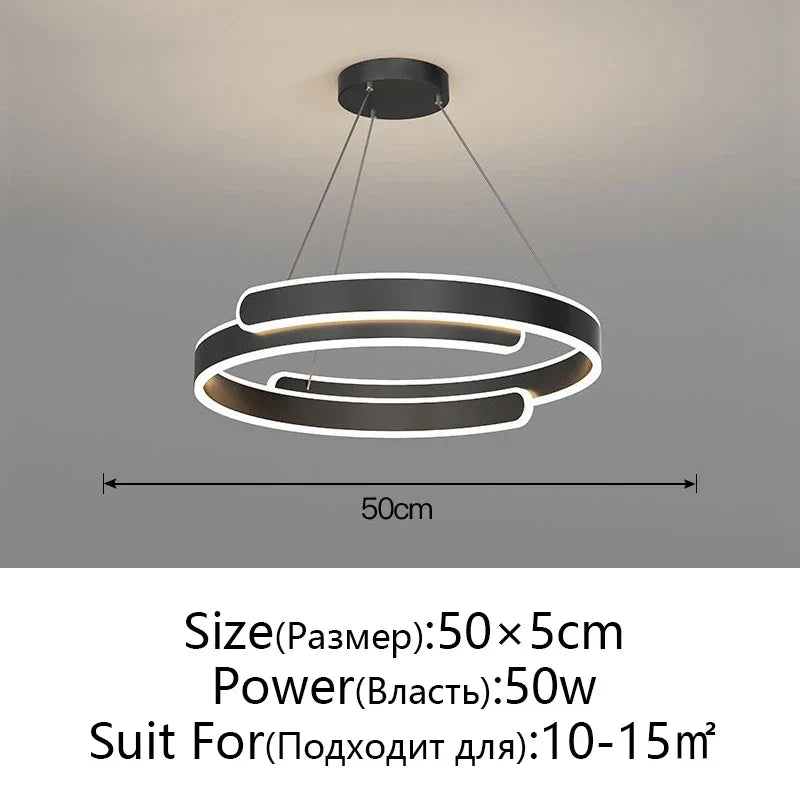 DecorBites™ Black White LED Ring Chandelier Pendant Lights for Home Indoor Decor