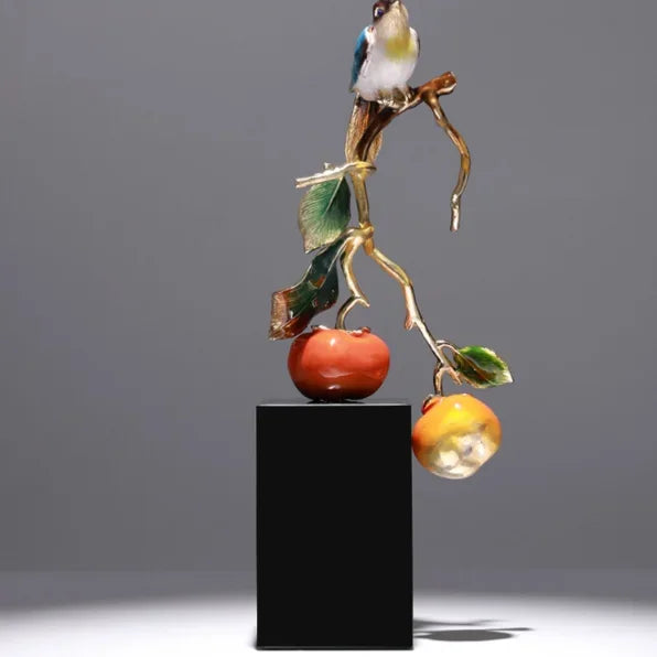 DecorBites™ Chinese Enamel Persimmon Ruyi Ornament for Living Room Wine Cabinet Décor