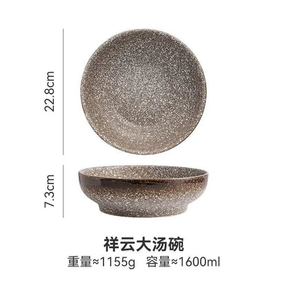 DecorBites™ 9" Retro Ceramic Ramen Noodle Bowl - Japanese Style Soup Bowl for Pickled Cabbage Fish