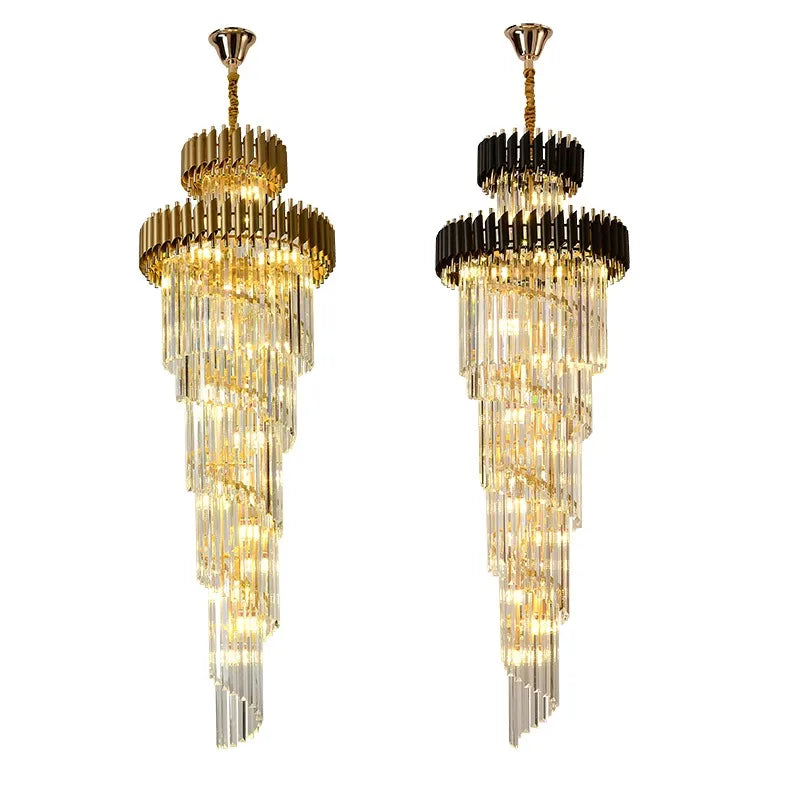 Decorbites™ Lámpara de Araña de Cristal Negro Dorado Luces de Escalera de 3 m de Largo Iluminación de Villa de Lujo