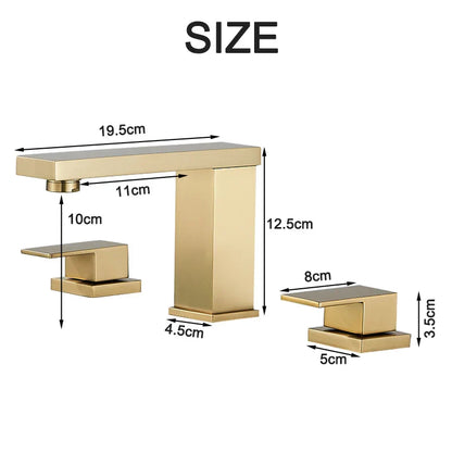 DecorBites™ Brushed Gold Black Dual Handle Waterfall Bathroom Sink Faucet, Deck Mounted