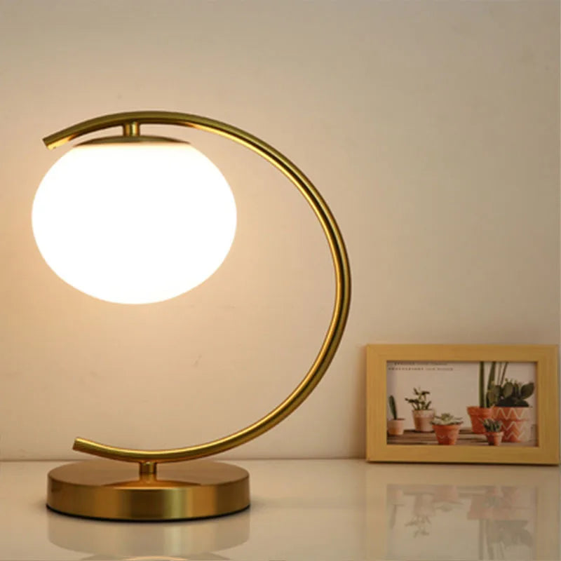 DecorBites™ LED Brass Glass Table Lamp for Bedside Reading Desk - Modern Round Ring Design