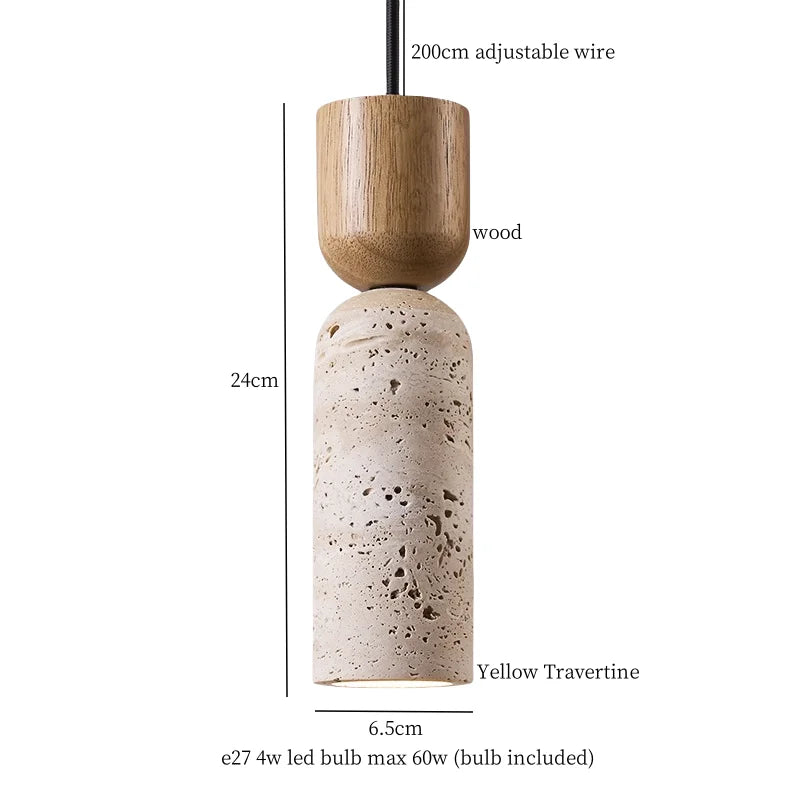 DecorBites™ LED Hanging Pendant Light Mid-Century Modern Yellow Travertine Wood Living Room
