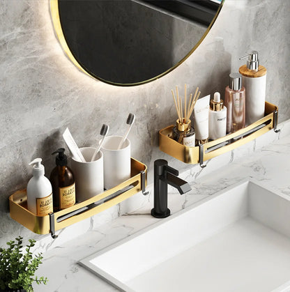 DecorBites™ Gold Bathroom Corner Shelf: Wall-Mounted Triangle Storage Rack for Toiletries