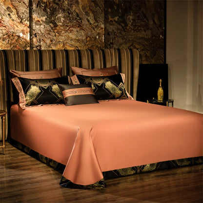 Decobites Luxury Black Gold Brocade Jacquard Cotton Bedding Set