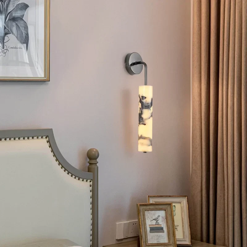 DecorBites™ Carbon Steel LED Wall Lamp with Pull Chain Switch & Marble Stone Fixtures