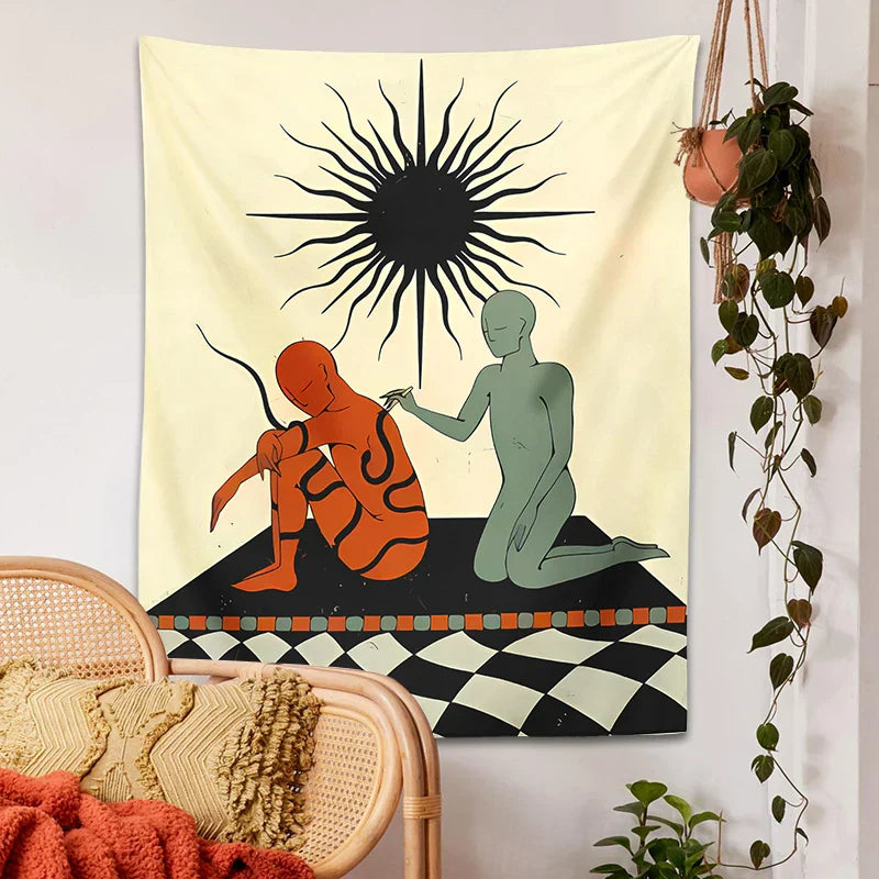 Decobites Sun Hippie Tapestry Wall Hanging for Home Decor, Psychedelic Bohemian Cloth Mural