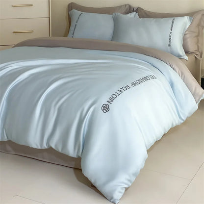 طقم سرير من القطن بلون واحد من DecorBites™، غطاء لحاف مطرز عالي الجودة، سرير فردي.