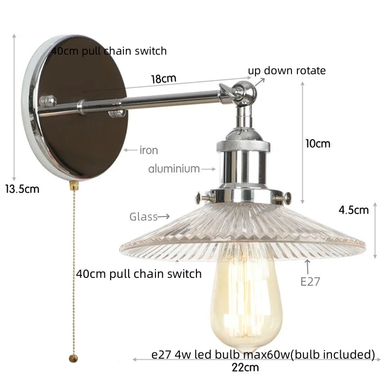 DecorBites™ Industrial Loft LED Wall Lights for Bedroom, Plug In Stairs Lamp