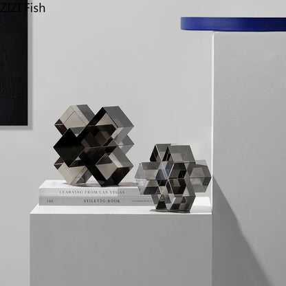 DecorBites™ Escultura geométrica de cristal con forma de cruz, decoración de escritorio, estatua cuadrada esmerilada