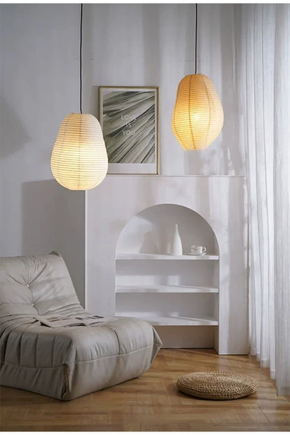 DecorBites™ Japanese Rice Paper Pendant LED Lamp for Cozy Living and Dining Spaces