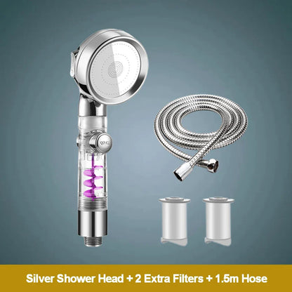 Cabezal de ducha de alta presión 3 en 1 DecorBites™ con llave de cierre y rociador de mano con filtro