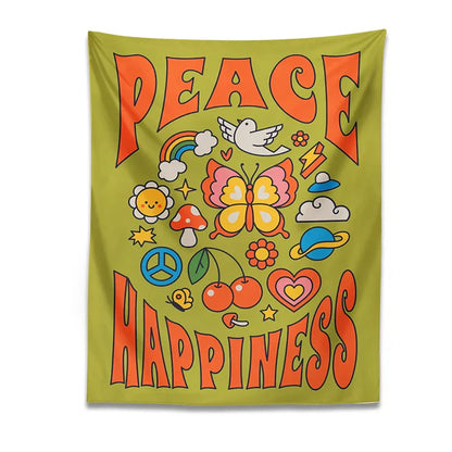 Decobites Hippie Trippy Tapestry: Flower Peace Happiness Butterfly Rainbow Sun Wall Decor