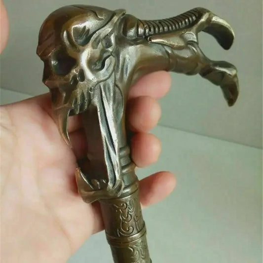 DecorBites™ Gothic Bronze Evil Person Statue Cane Walking Stick Head