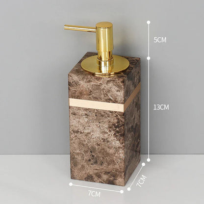 DecorBites™ Emperador Dark Marble Bathroom Set: Toothbrush Holder, Soap Dispenser, Luxury Accessories