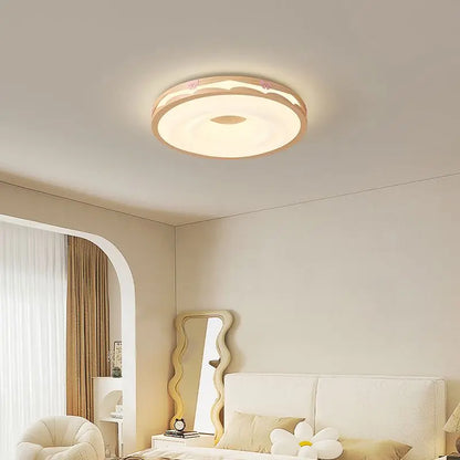 Lámpara de techo colgante redonda DecorBites™ Cream Wind Walnut para dormitorio principal, estilo retro cálido