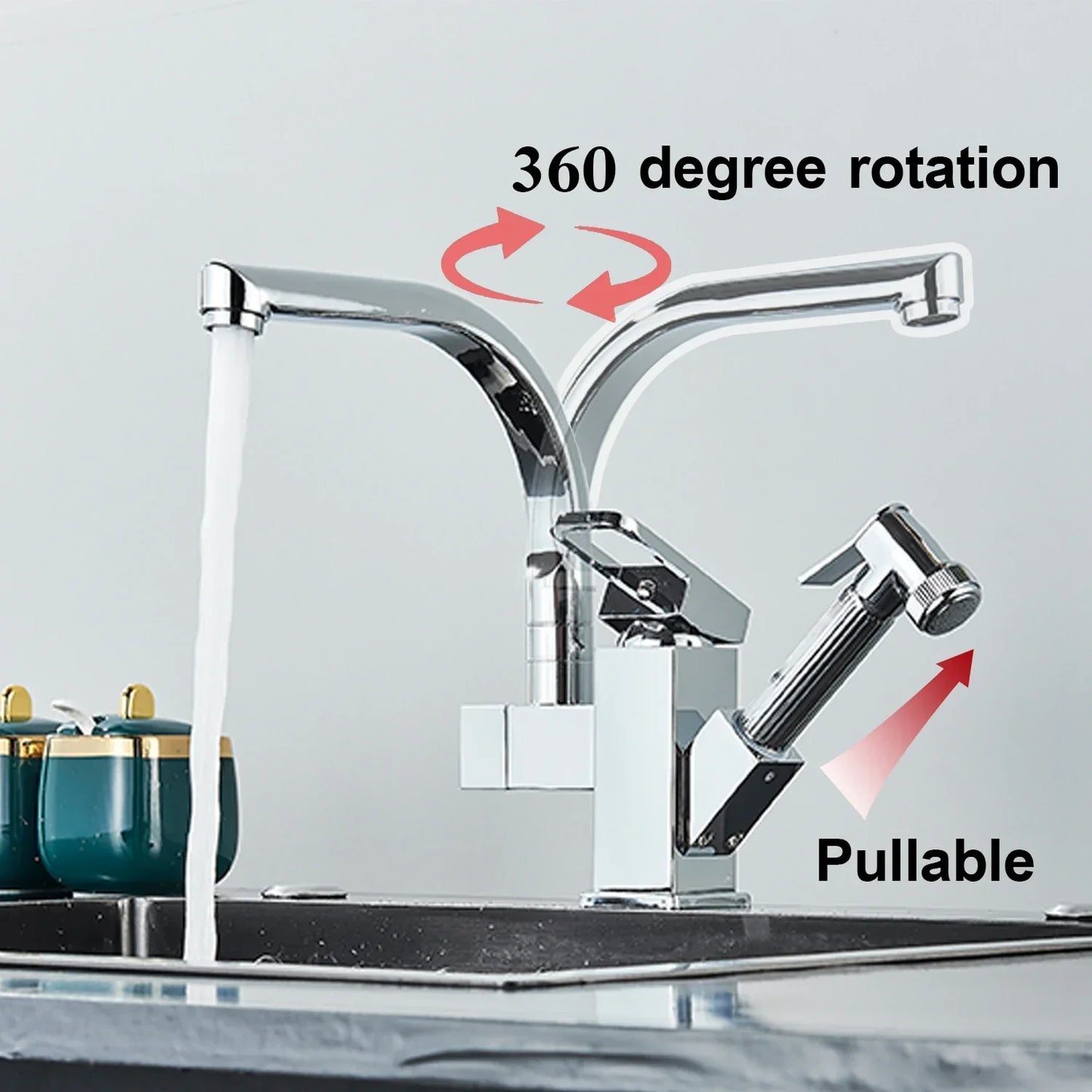 DecorBites™ LED Kitchen Faucet Mixer with Swivel Spouts and Pull-Out Spray