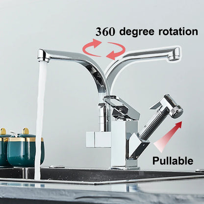 DecorBites™ LED Kitchen Faucet Mixer with Swivel Spouts and Pull-Out Spray