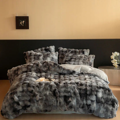 Decobites Luxe Faux Fur & Velvet Patchwork Bedding Set - Duvet, Sheet & Pillowcases