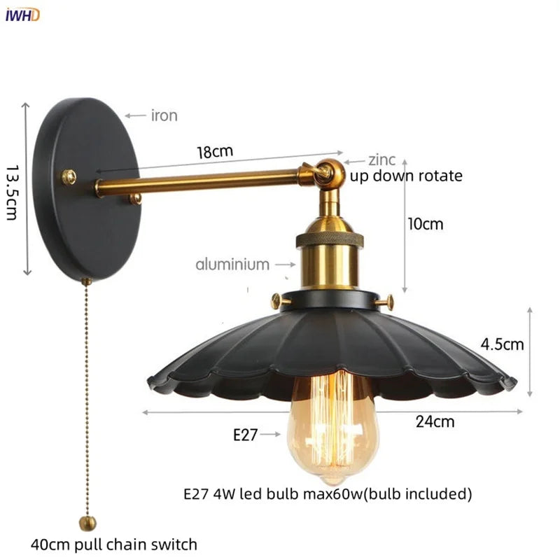 Lámpara de pared LED industrial Gold™ Decorbites para iluminación de loft, escalera y dormitorio