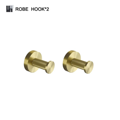 DecorBites™ Brushed Gold Brass Bathroom Accessories Set: Hand Towel Bar, Toilet Paper Holder, Robe Hook