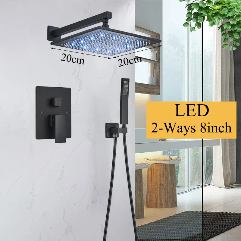DecorBites™ LED Black Wall Mounted Shower Faucet Set with Rainfall Shower Head