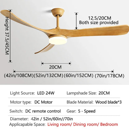 DecorBites™ 70" Wooden Ceiling Fan with Light Dual-Function Motor for All Seasons