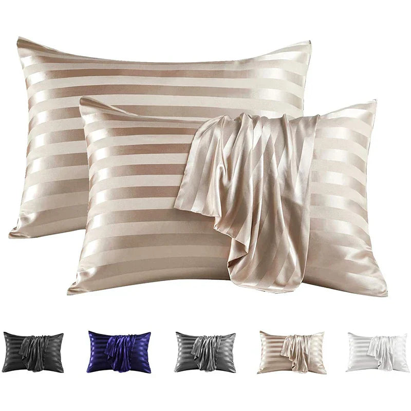 Decobites Luxury Satin Stripes Pillowcase | Soft Jacquard Pillow Cover for Queen & King Size