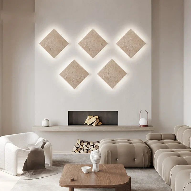 DecorBites™ LED Wall Lamp Sconce Yellow Travertine Square Stair Light Waterproof Fixture