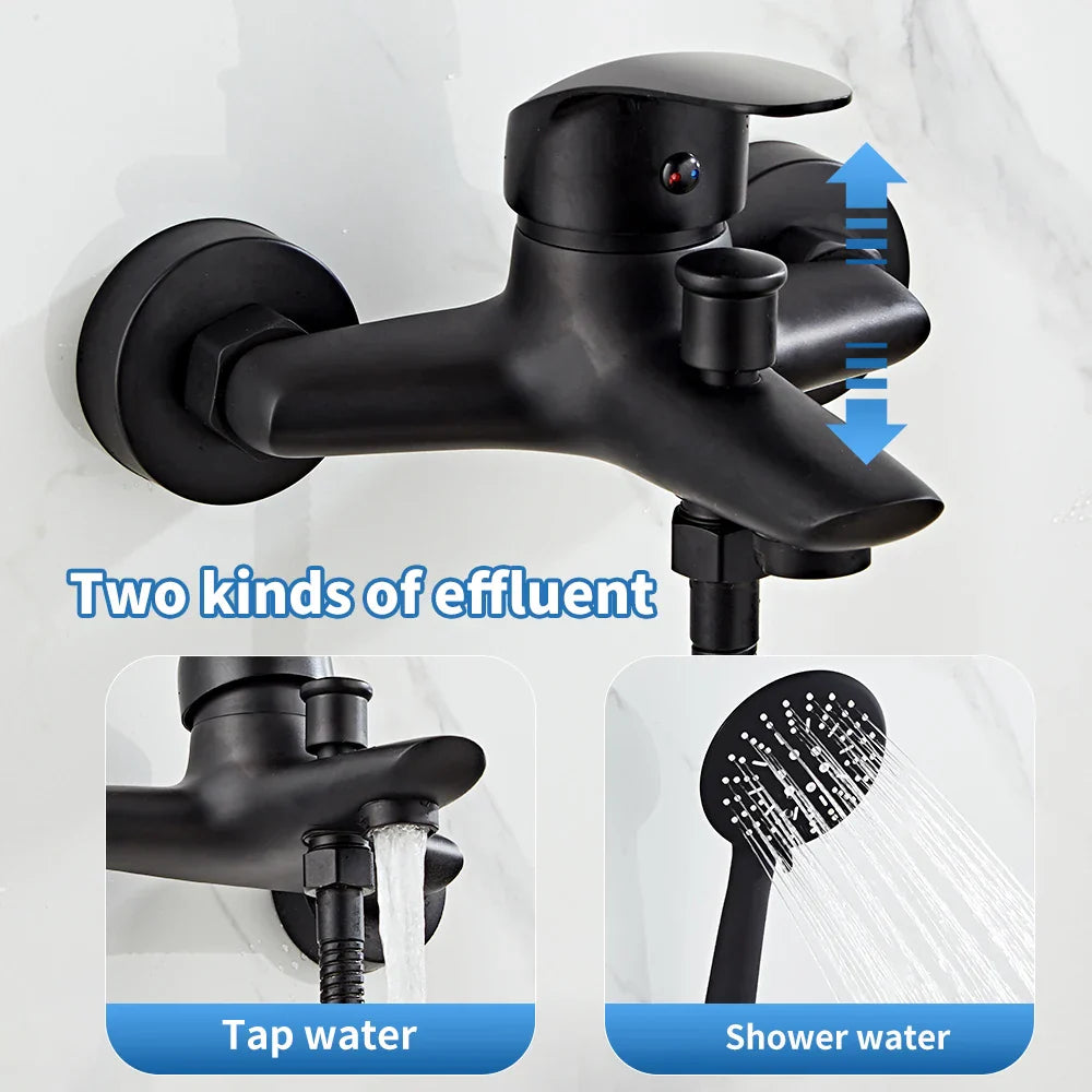 DecorBites™ Black Brass Single Handle Shower Faucet Set with Hand Shower Head