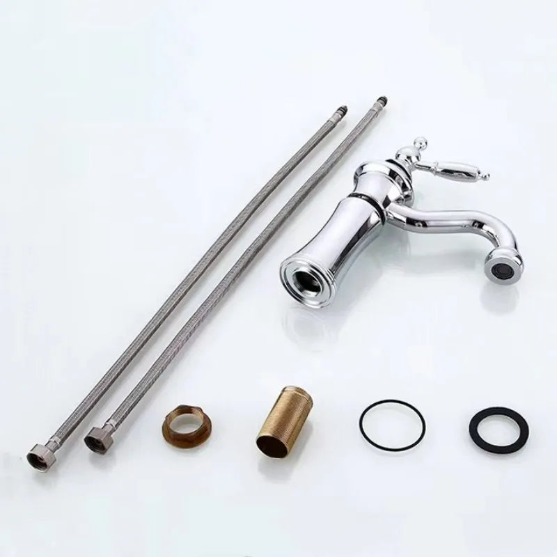 Wash-basin Faucet Black/Silver Brass Fashion Bathroom Large Bend Mouth Type Single Handle Faucet Sink Cold Hot Water Mixer Taps