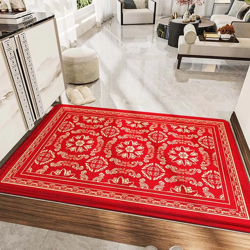 Decobites Red Tech Velvet Entrance Doormat: New Chinese Style, Anti-slip, Wear-resistant & Easy To Clean