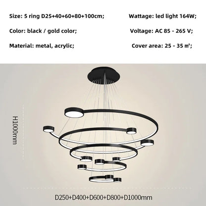 DecorBites™ LED Ring Chandelier: Modern Nordic Hanging Light for Dining, Living Room, and Lobby