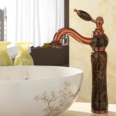 Decorbites™ Grifo de Lavabo de Baño en Oro, Jade y Latón | Montado en Cubierta Mezclador de Agua Caliente y Fría