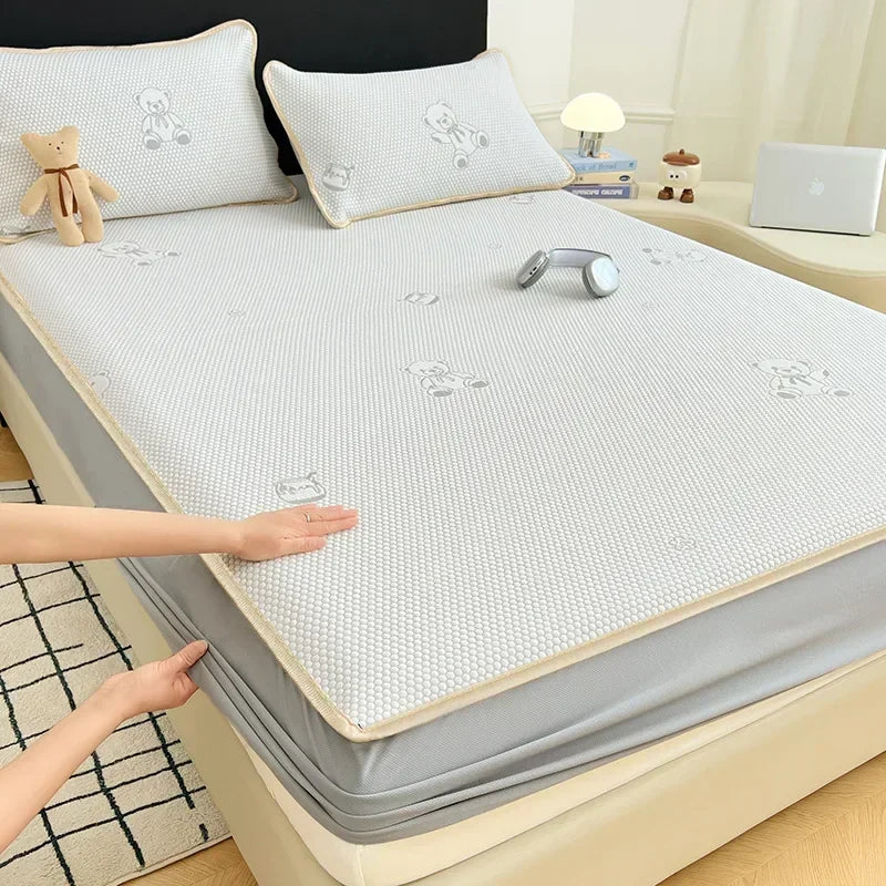 DecorBites™ Little Bear Jacquard Cooling Mat: Soft, Breathable, & Durable Bed Cover