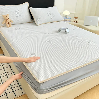 DecorBites™ Little Bear Jacquard Cooling Mat: Soft, Breathable, & Durable Bed Cover