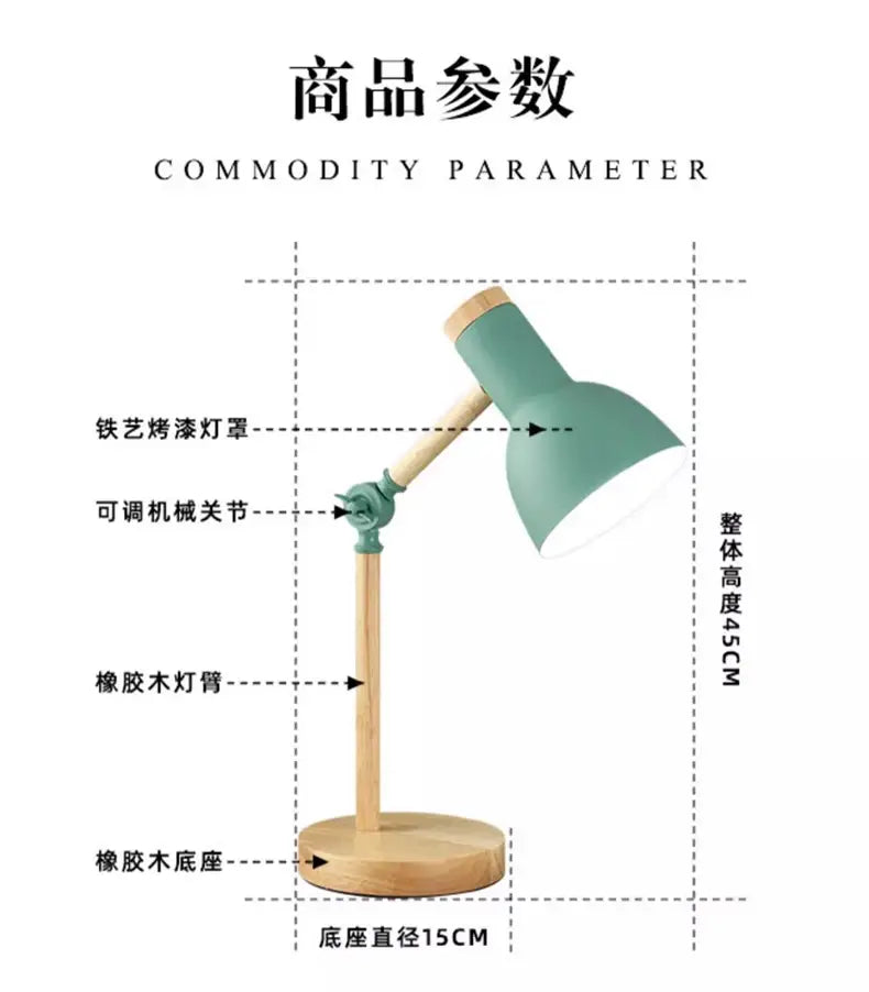DecorBites™ Creative Nordic Table Lamp Wooden Art LED Turn Head Simple Bedside Desk Light/Eye Protection