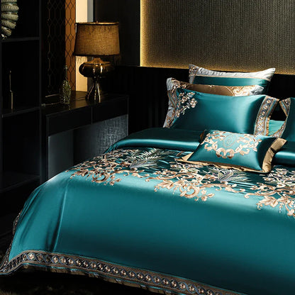 Decobites Luxe Brocade Embroidered Cotton Bedding Set - Vintage European Aristocratic Style