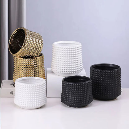 DecorBites™ Gold Ceramic Flower Pot Succulent Vase Terrarium Plant Pots for Home Balcony Decor