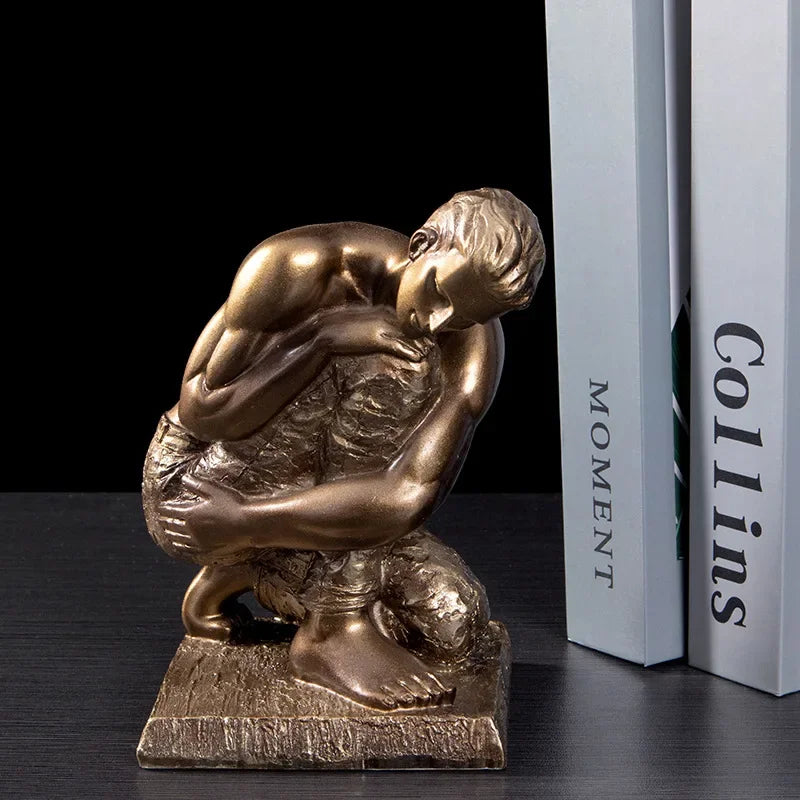 DecorBites™ Golden Thinker Bodybuilder Resin Sculpture for Desk Decor and Room Aesthetics