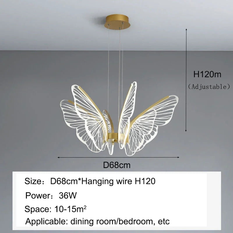 ثريا السقف LED على شكل فراشة من DecorBites™ - مصباح معلق فاخر لغرفة النوم وغرفة المعيشة وغرفة الطعام