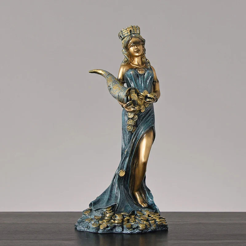 DecorBites™ Greek Wealth Goddess Fortuna Figurine Plouto Fortune Sculpture Decor Gift