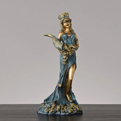 DecorBites™ Greek Wealth Goddess Fortuna Figurine Plouto Fortune Sculpture Decor Gift