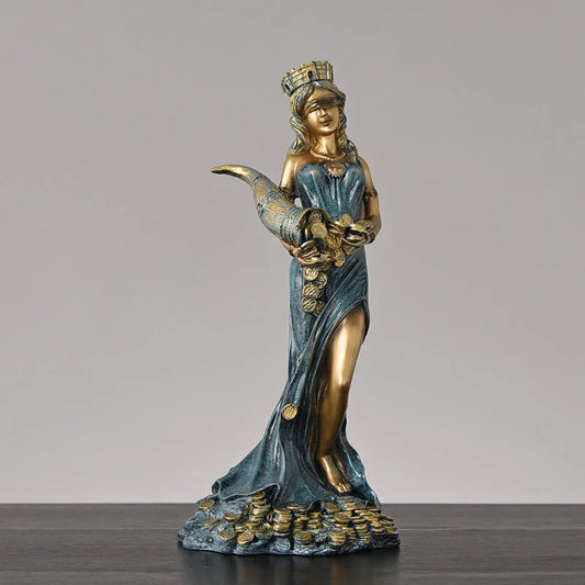 DecorBites™ Greek Wealth Goddess Fortuna Figurine Plouto Fortune Sculpture Decor Gift