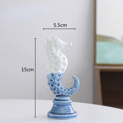 DecorBites™ Cartoon Seahorse Ceramic Statue for Home Decoration