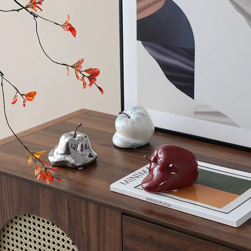 ديكور بايتس™ - زخارف سيراميك تجريدية على شكل تفاحة ذائبة - ديكور منزلي - حرف يدوية