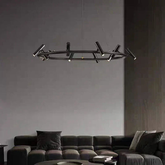 DecorBites™ Black LED Spot Chandelier: Modern Minimalist Rotatable Hanging Lamp for Home Decor